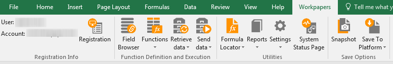 Screen capture showing the various buttons in the Add-in.